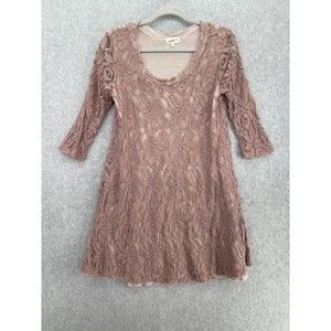 Puella Anthropologie Women's Fit & Flare Lace Overlay Mauve Long Sleeve Small